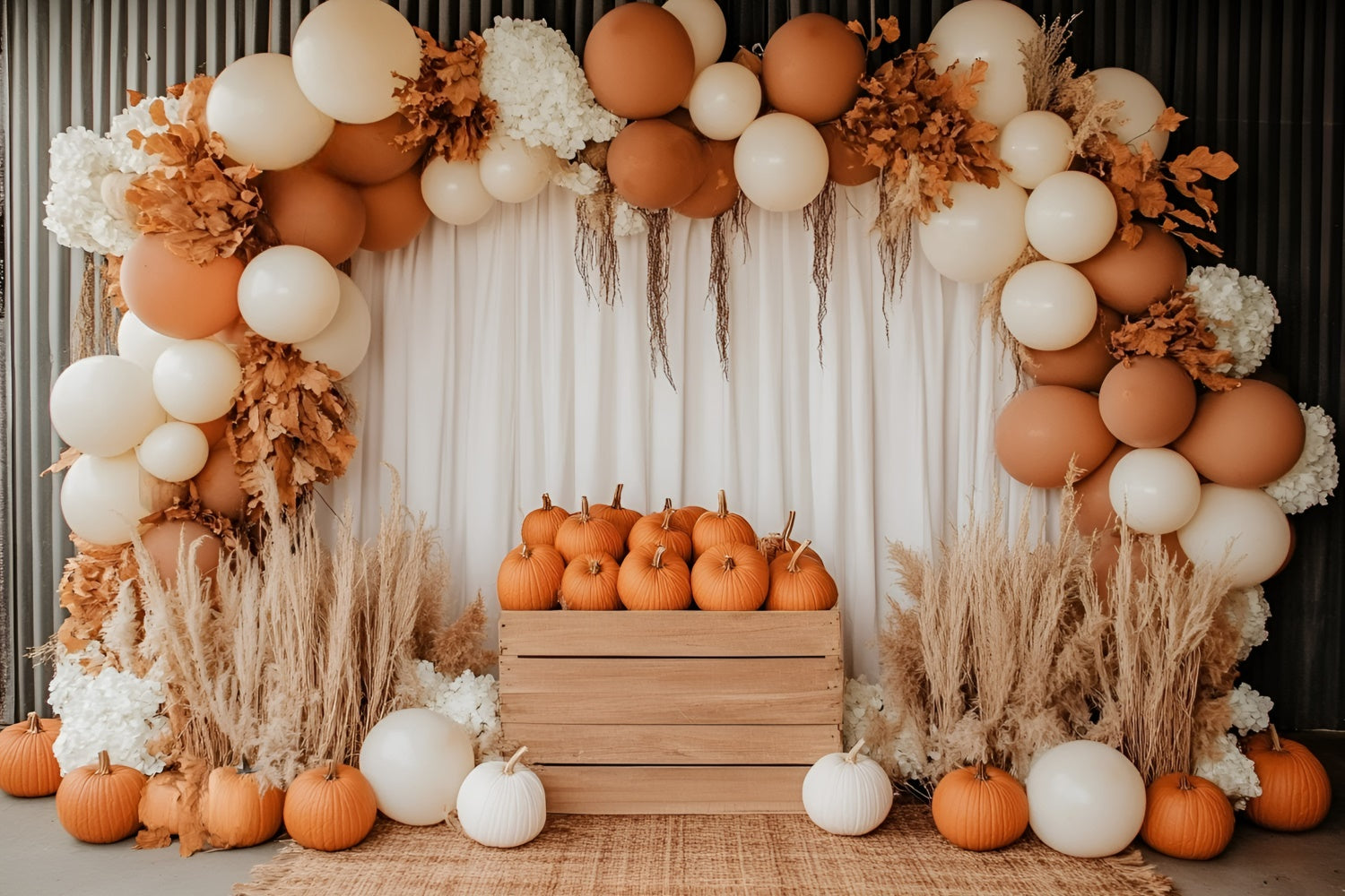 Fall Photo Backdrop Pumpkin Crate Balloon Arch Backdrop GQ5-74