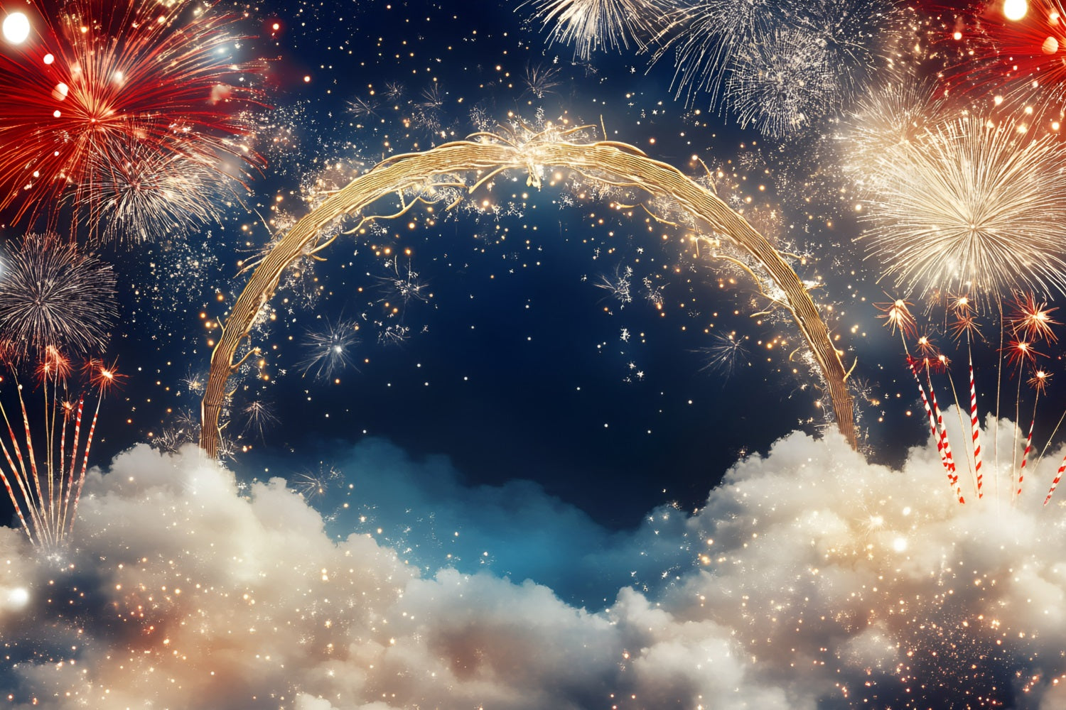 4th of July Backdrop Fireworks Golden Arch Backdrop GQ5-8