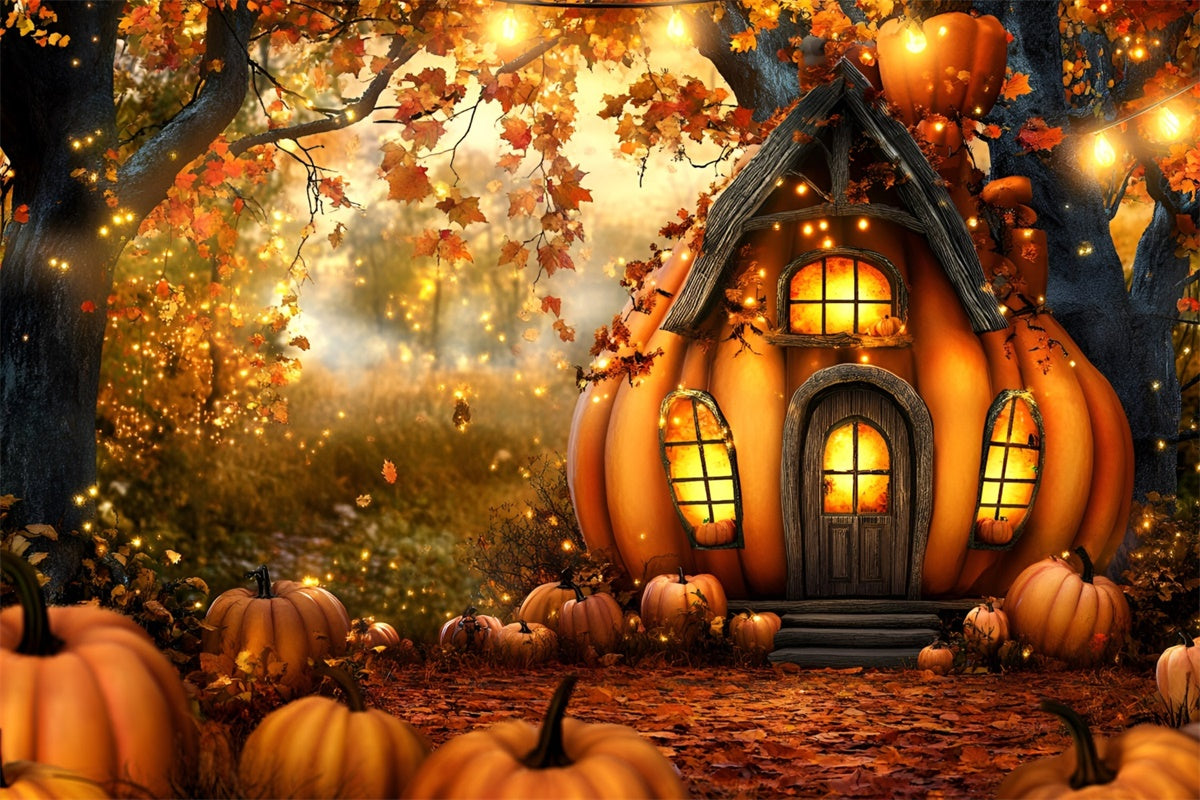 Fall Forest Backdrop Enchanted Pumpkin Cottage Backdrop GQ5-82