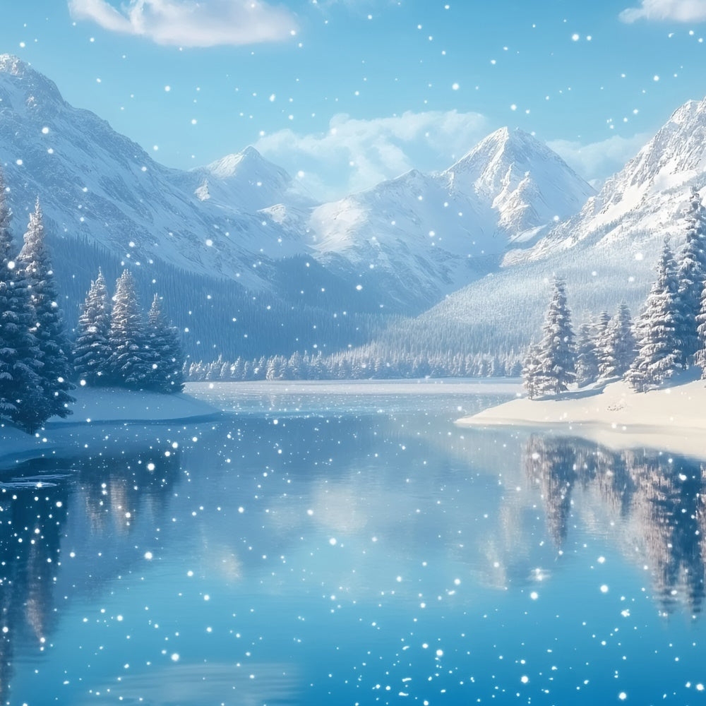 Winter Wonderland Backdrop Winter Serenity Lake Backdrop GQ57-170