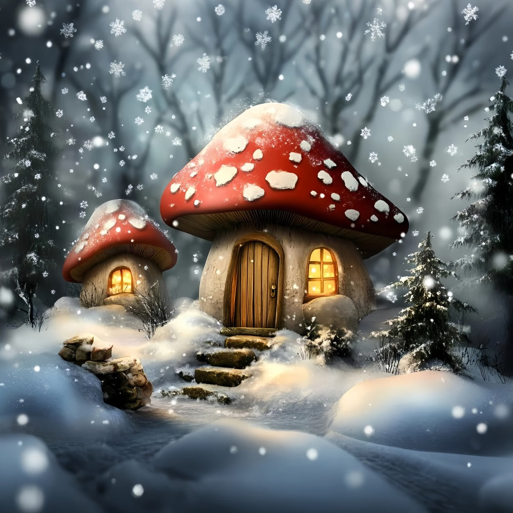 Snowflake Backdrop Snowy Mushroom Cottage Backdrop GQ57-172