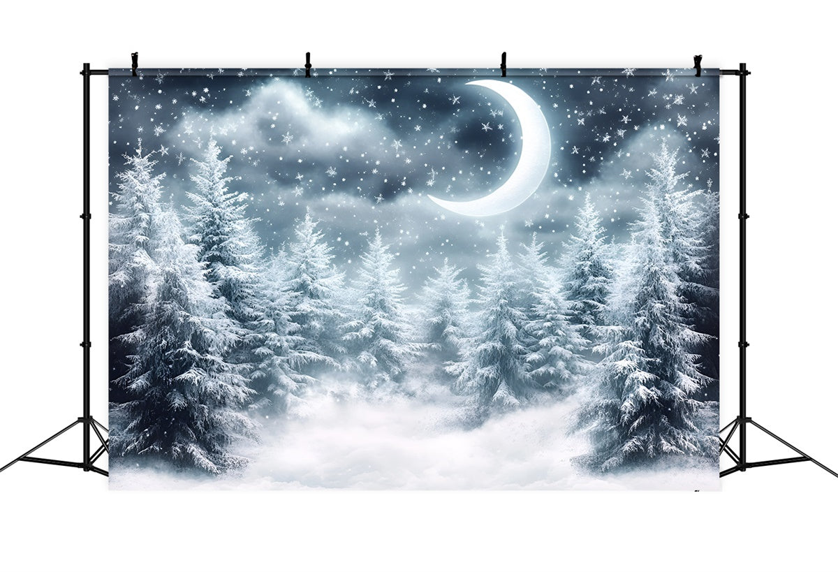 Winter Forest Backdrop Crescent Night Snowfall Backdrop GQ57-67
