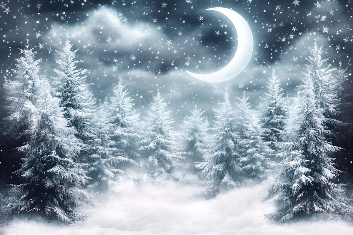 Winter Forest Backdrop Crescent Night Snowfall Backdrop GQ57-67