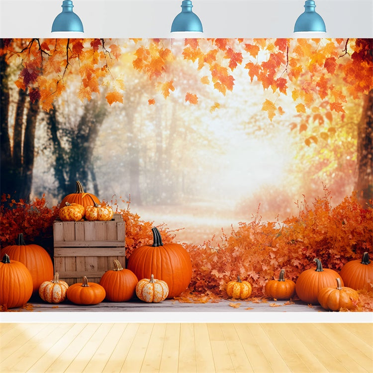 Autumn Forest Backdrop Harvest Pumpkin Path Backdrop GQ57-71