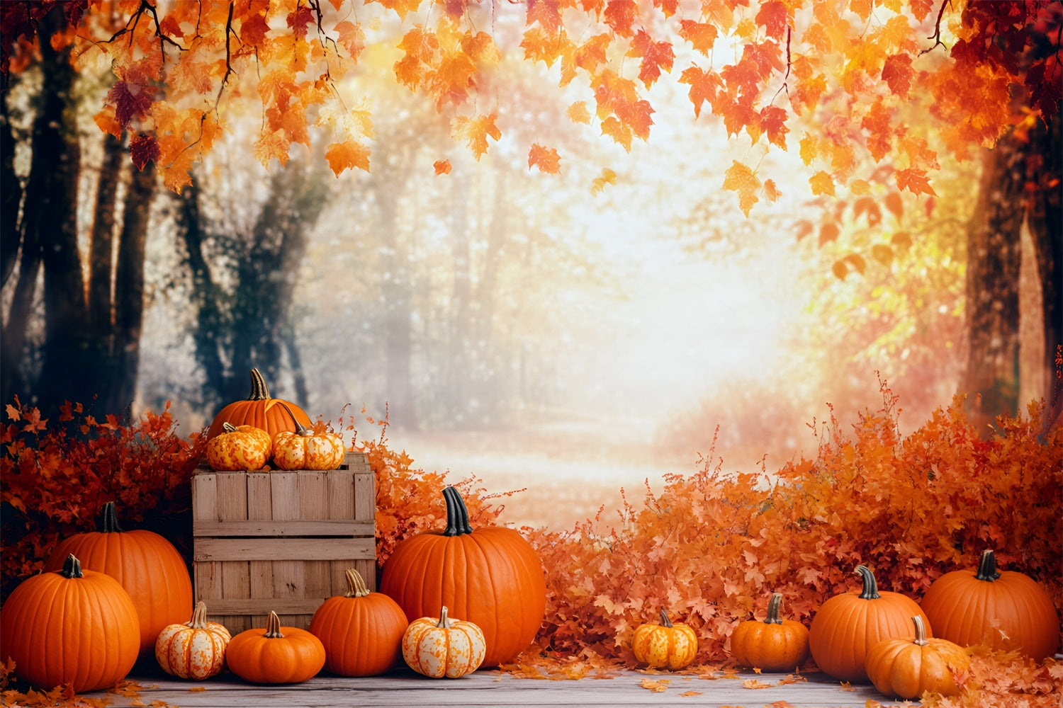 Autumn Forest Backdrop Harvest Pumpkin Path Backdrop GQ57-71
