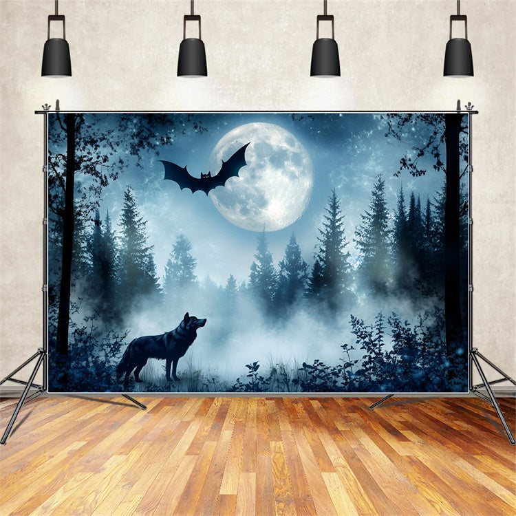 Scary Forest Backdrop Wolf Bat Twilight Backdrop GQ57-82