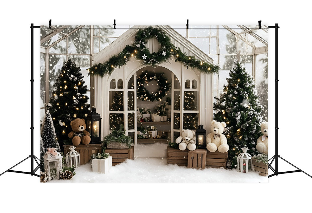 Christmas Backdrops Sale Cozy Greenhouse Teddy Holiday White Christmas Backdrop GQ58-12