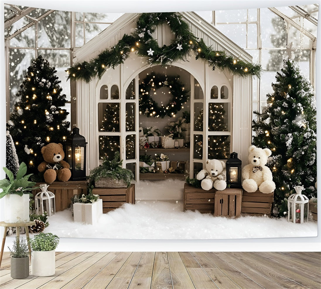 Christmas Backdrops Sale Cozy Greenhouse Teddy Holiday White Christmas Backdrop GQ58-12
