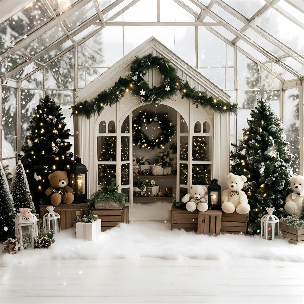 Christmas Backdrops Sale Cozy Greenhouse Teddy Holiday White Christmas Backdrop GQ58-12