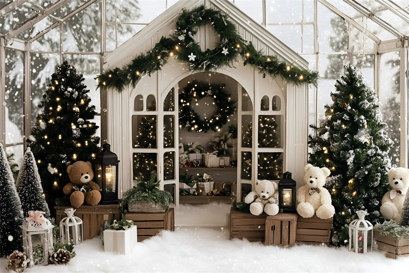 Christmas Backdrops Sale Cozy Greenhouse Teddy Holiday White Christmas Backdrop GQ58-12
