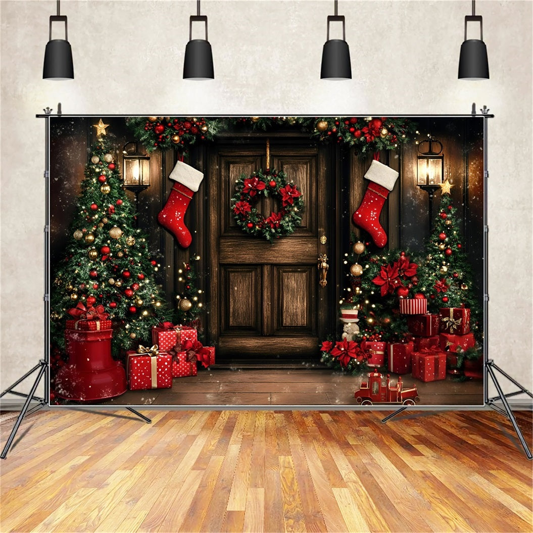 Christmas Backdrops Sale Vintage Brown Wood Wall Gifts Red Christmas Backdrop GQ58-13