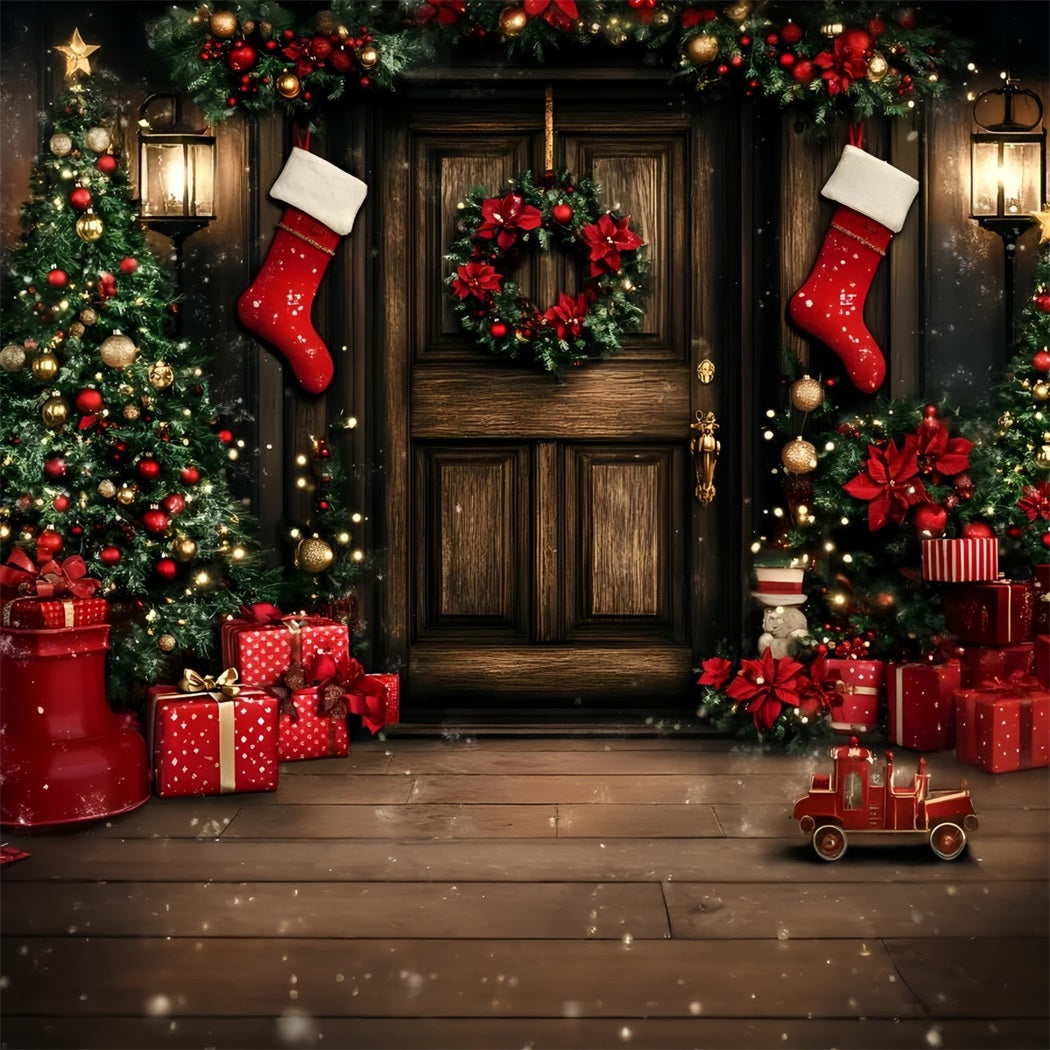 Christmas Backdrops Sale Vintage Brown Wood Wall Gifts Red Christmas Backdrop GQ58-13