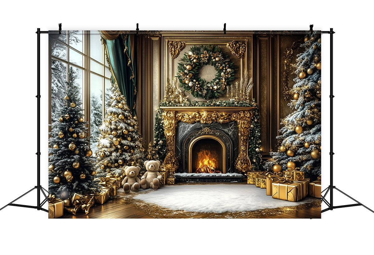 Christmas Fireplace Backdrop Luxury Gold Wall Bear Fireplace Christmas Backdrop for Photos GQ58-17