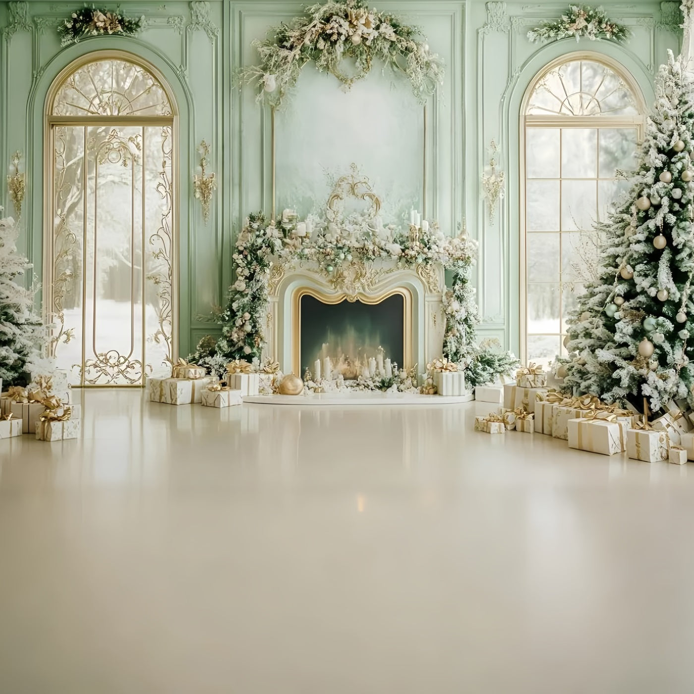 Christmas Fireplace Backdrop Fresh Green Snowy Windows Christmas Backdrop for Photos GQ58-19