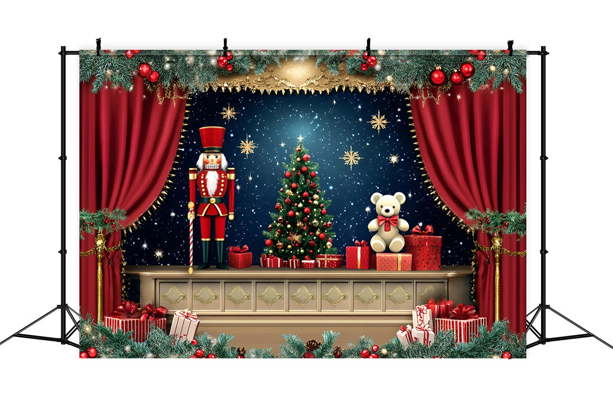 Nutcracker Backdrop Fantastic Teddy Bears Starry Night Theater Christmas Backdrops for Photography GQ58-23
