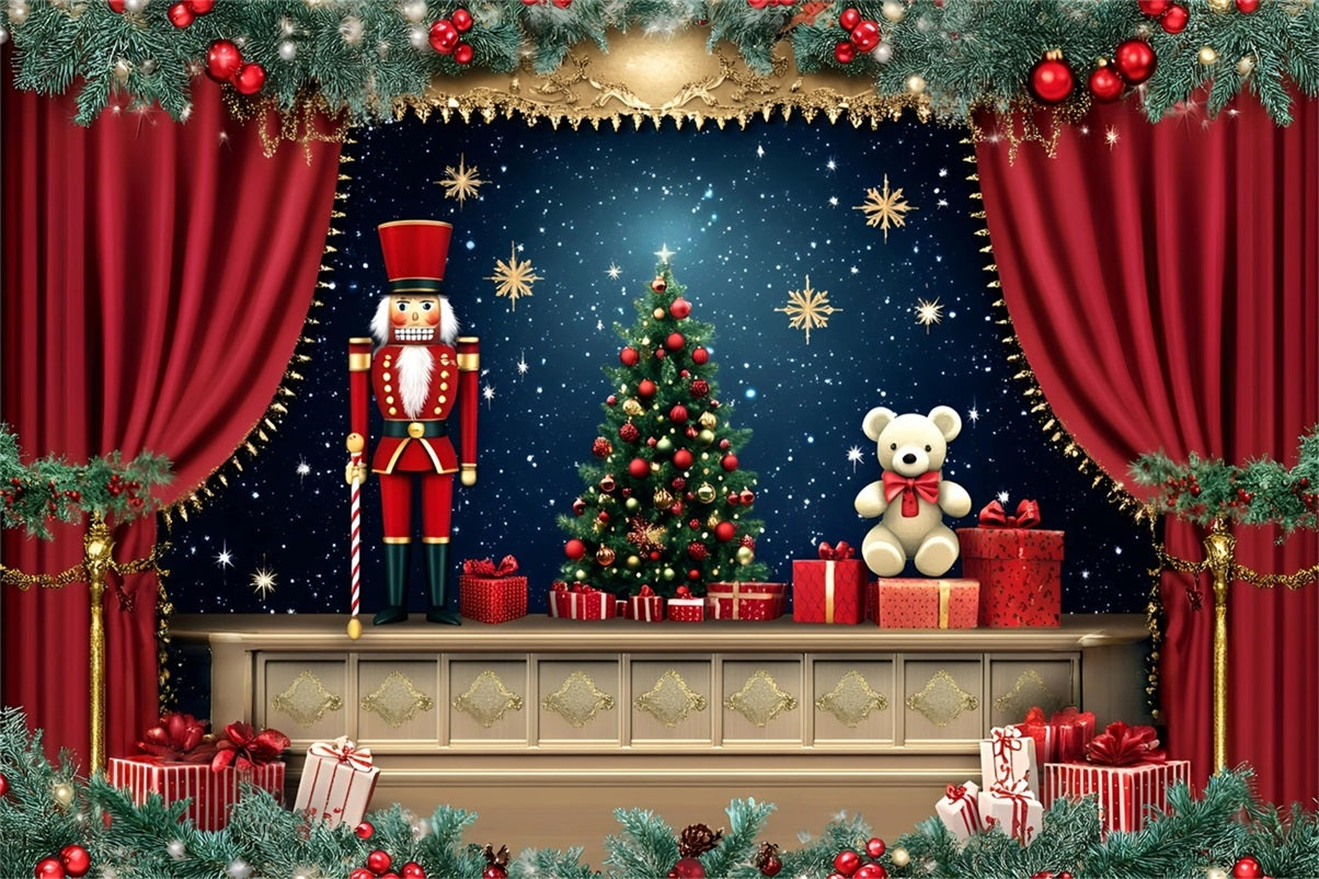 Nutcracker Backdrop Fantastic Teddy Bears Starry Night Theater Christmas Backdrops for Photography GQ58-23