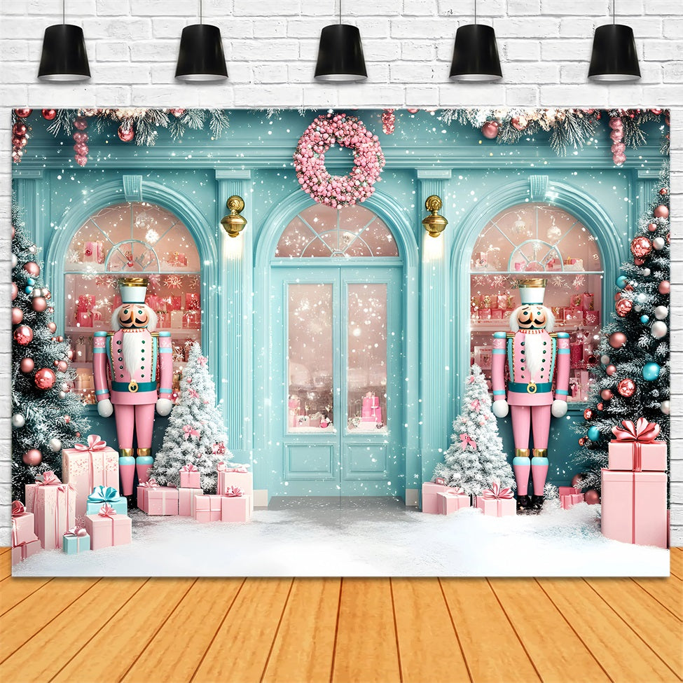 Nutcracker Backdrop Pastel Nutcracker Snowy Shopfront Christmas Backdrops for Photography GQ58-25