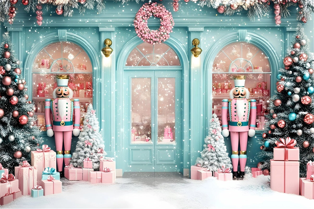 Nutcracker Backdrop Pastel Nutcracker Snowy Shopfront Christmas Backdrops for Photography GQ58-25