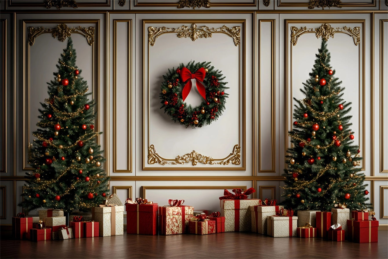 High Resolution Christmas Backdrop Classic Gold Red Trimmed Wall Christmas Photo Backdrops GQ58-30