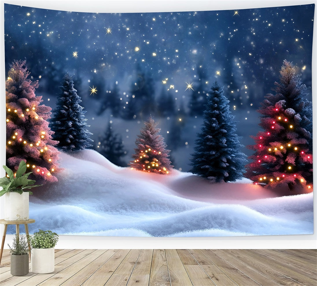 Night Sky Backdrop Starry Night Snowy Pines  Christmas Backdrop Ideas GQ58-42
