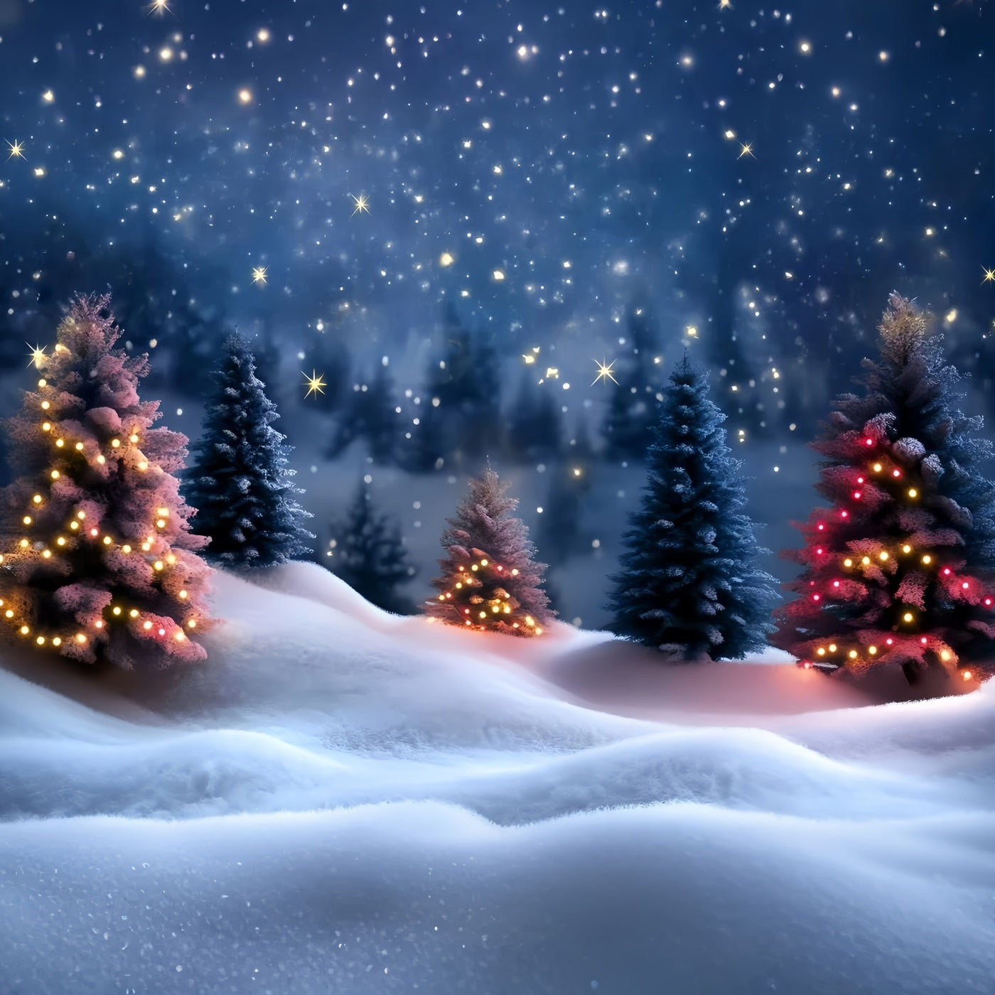 Night Sky Backdrop Starry Night Snowy Pines  Christmas Backdrop Ideas GQ58-42