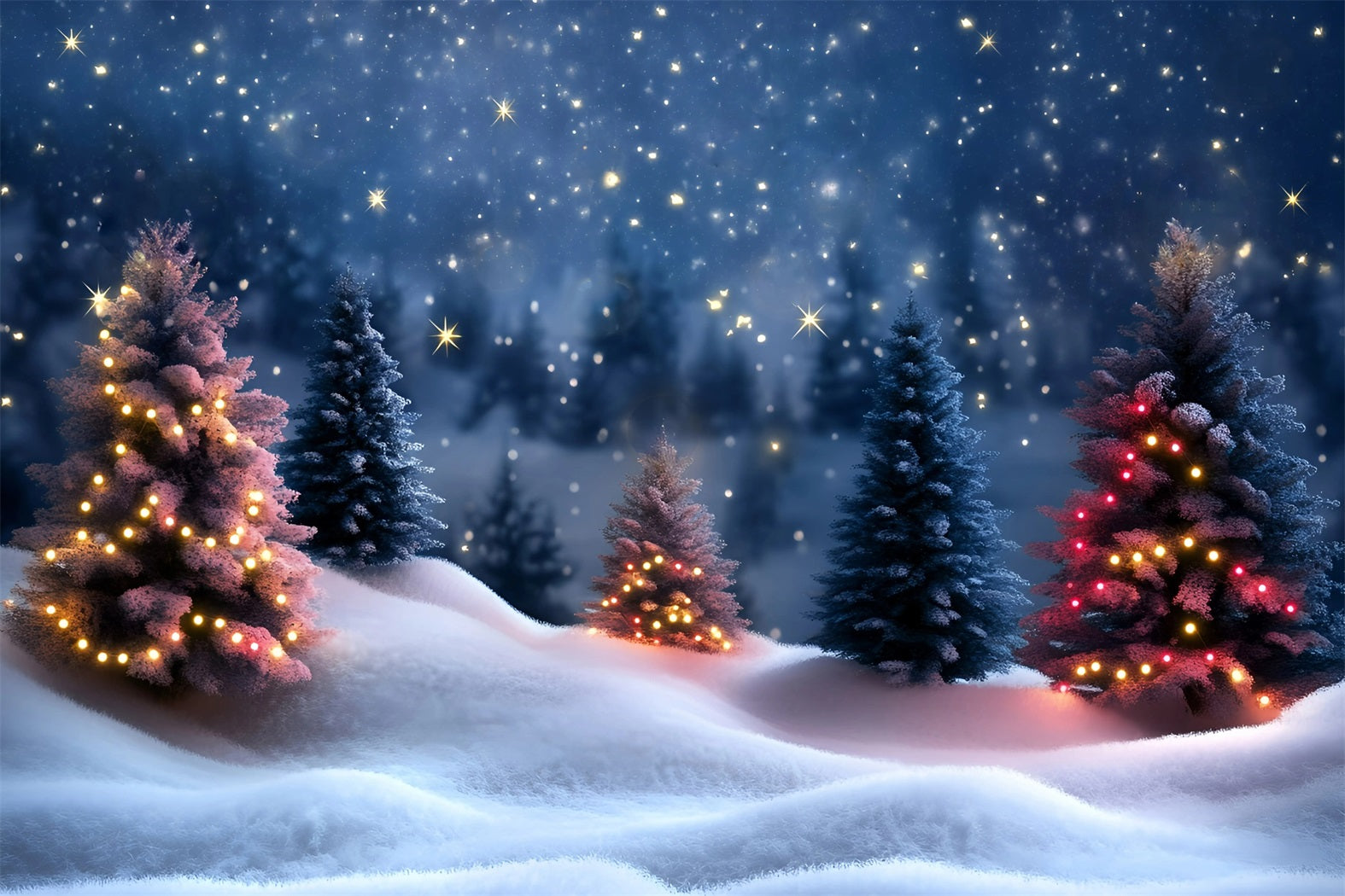 Night Sky Backdrop Starry Night Snowy Pines  Christmas Backdrop Ideas GQ58-42