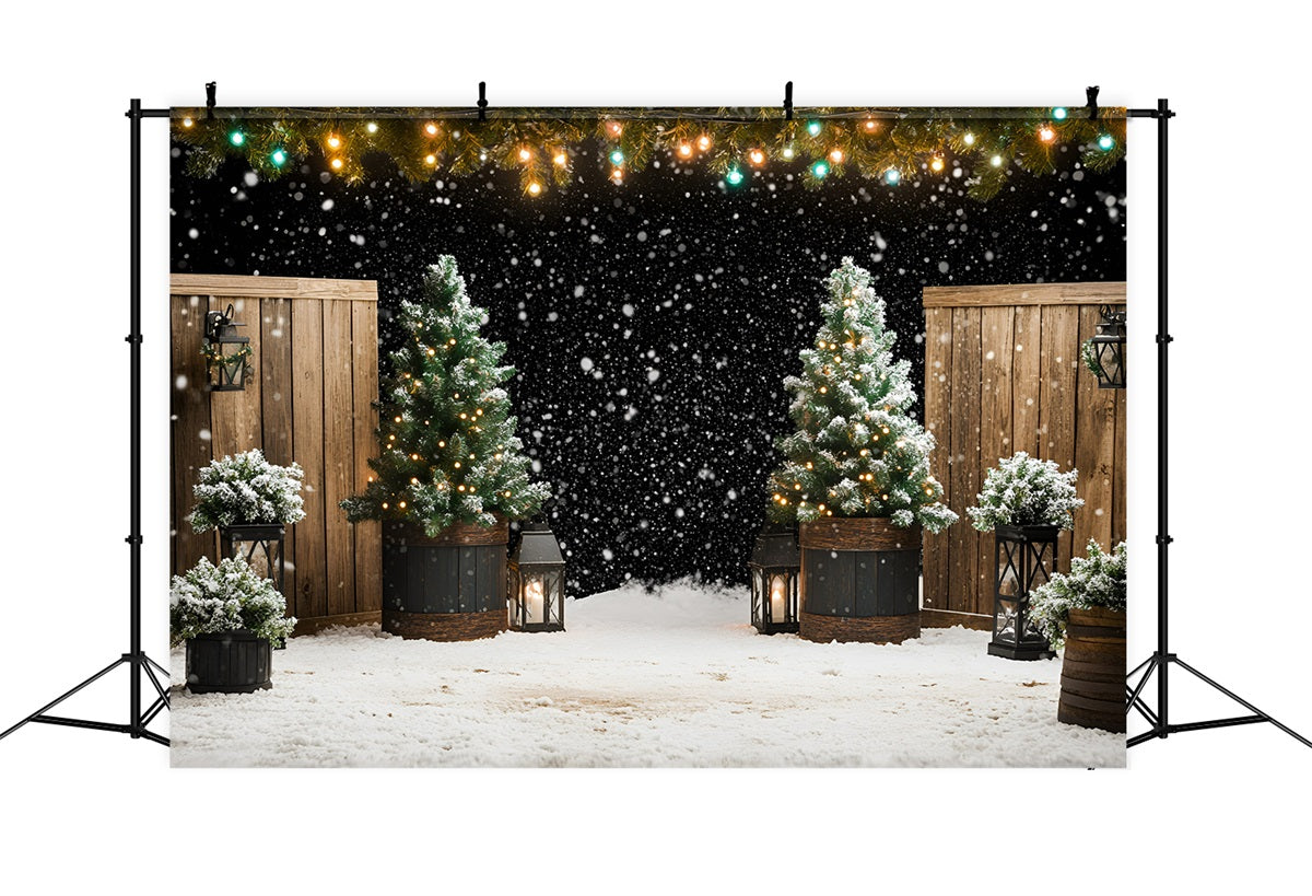 Christmas Tree Farm Backdrop Snowfall Lantern Garden with Fir Trees Christmas Backdrops For Photos GQ58-47