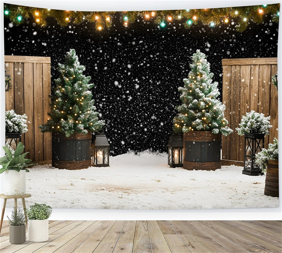 Christmas Tree Farm Backdrop Snowfall Lantern Garden with Fir Trees Christmas Backdrops For Photos GQ58-47