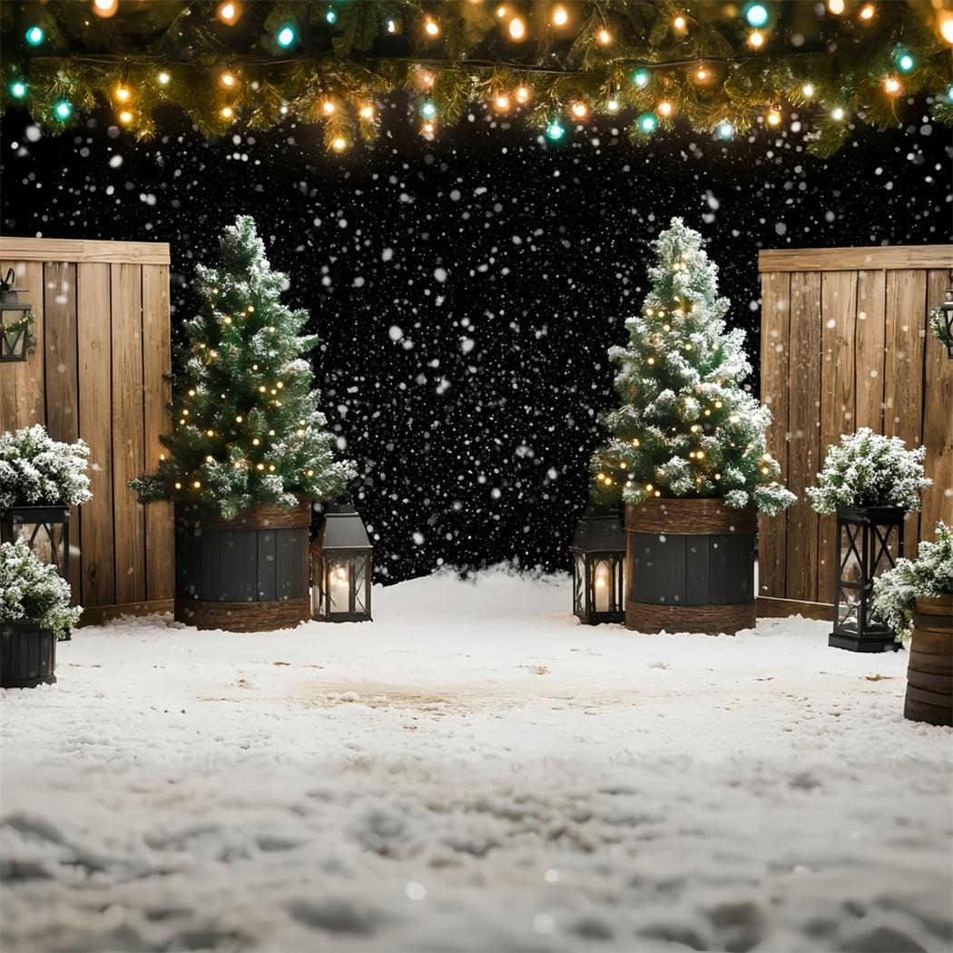 Christmas Tree Farm Backdrop Snowfall Lantern Garden with Fir Trees Christmas Backdrops For Photos GQ58-47