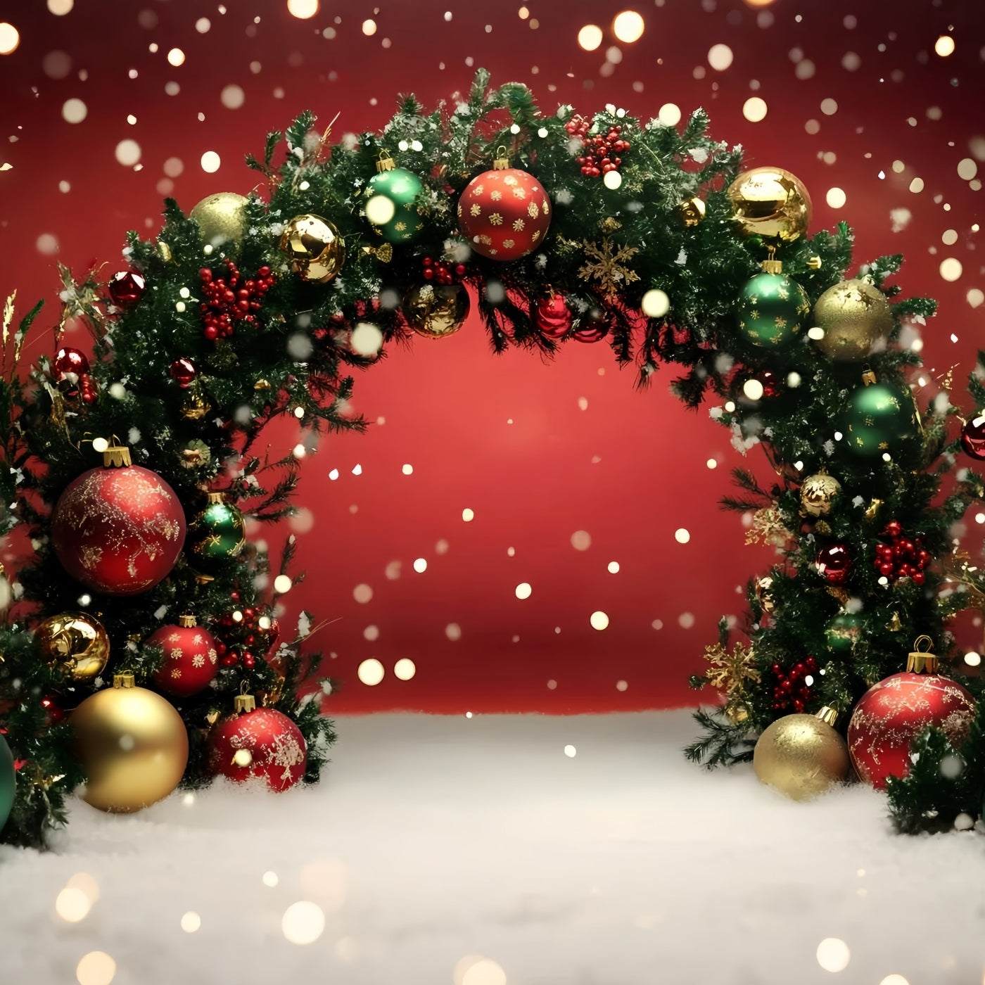 Holiday Backdrops Red Ornament Garland Archway Red Christmas Backdrop GQ58-5