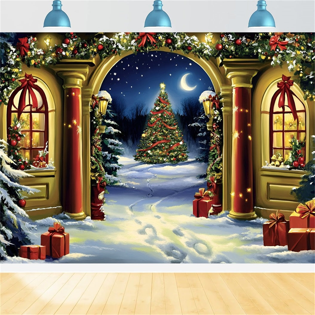 North Pole Backdrop Archway View to Christmas Tree Lane Backdrop Christmas GQ58-54