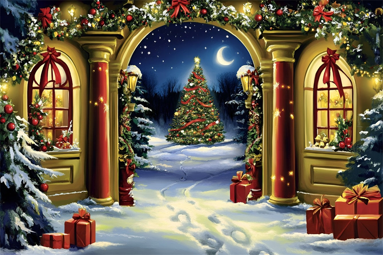 North Pole Backdrop Archway View to Christmas Tree Lane Backdrop Christmas GQ58-54