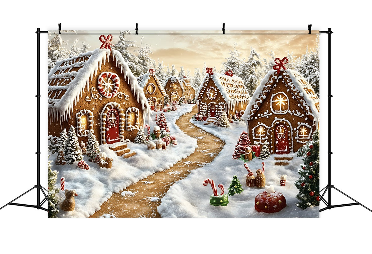 Gingerbread House Backdrop Gingerbread Village Snowy Lane Christmas Backdrops GQ58-6