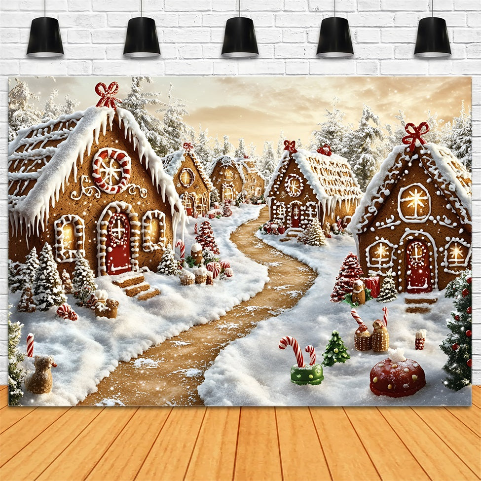Gingerbread House Backdrop Gingerbread Village Snowy Lane Christmas Backdrops GQ58-6