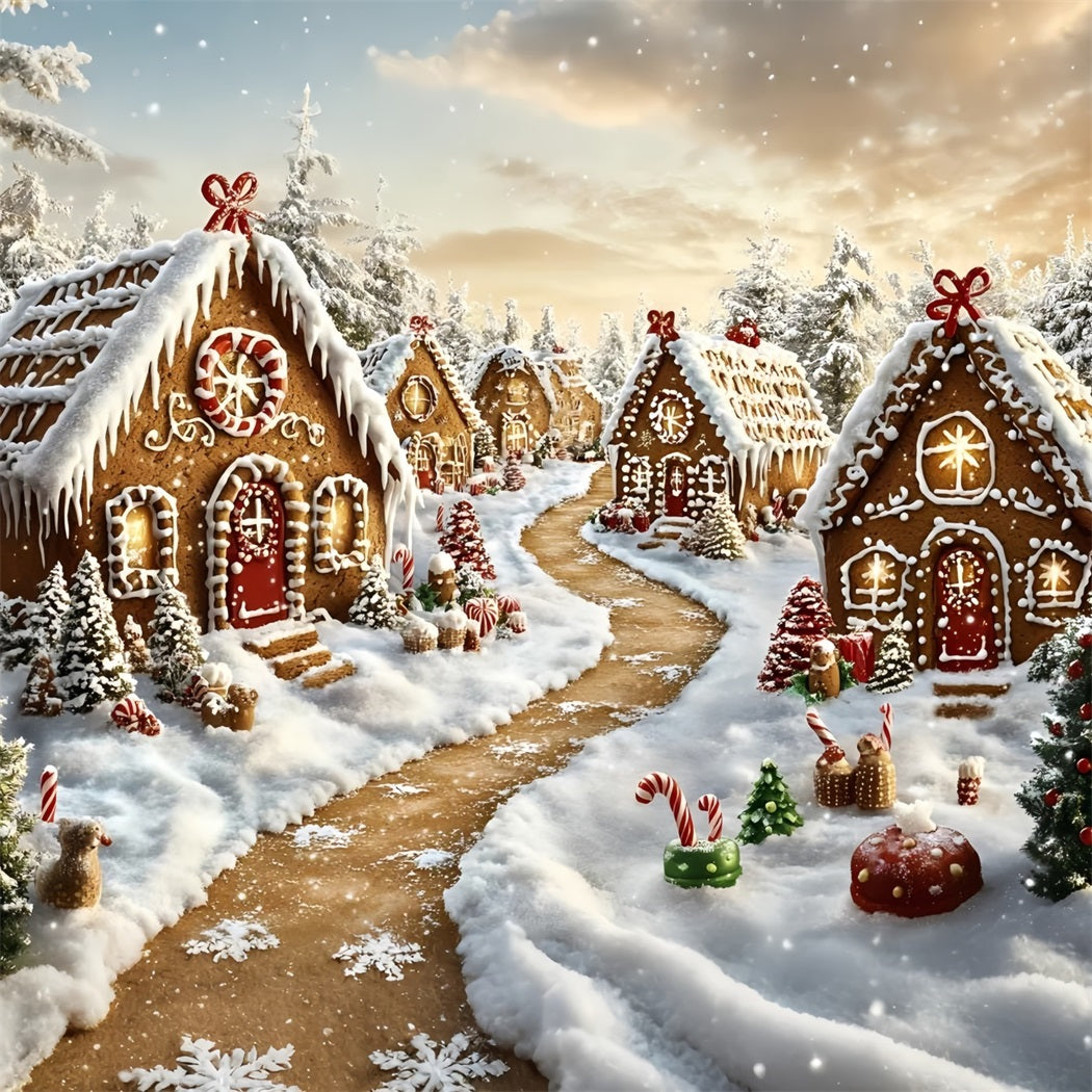 Gingerbread House Backdrop Gingerbread Village Snowy Lane Christmas Backdrops GQ58-6