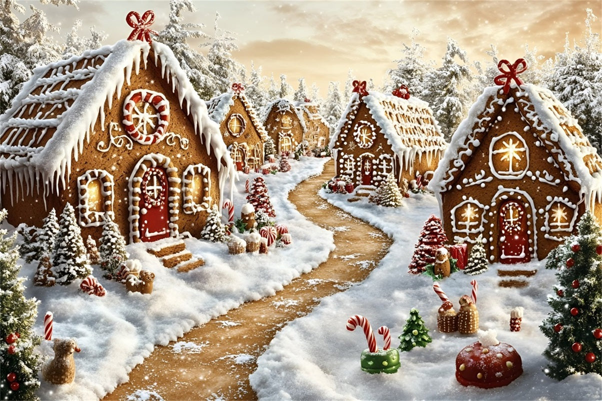 Gingerbread House Backdrop Gingerbread Village Snowy Lane Christmas Backdrops GQ58-6