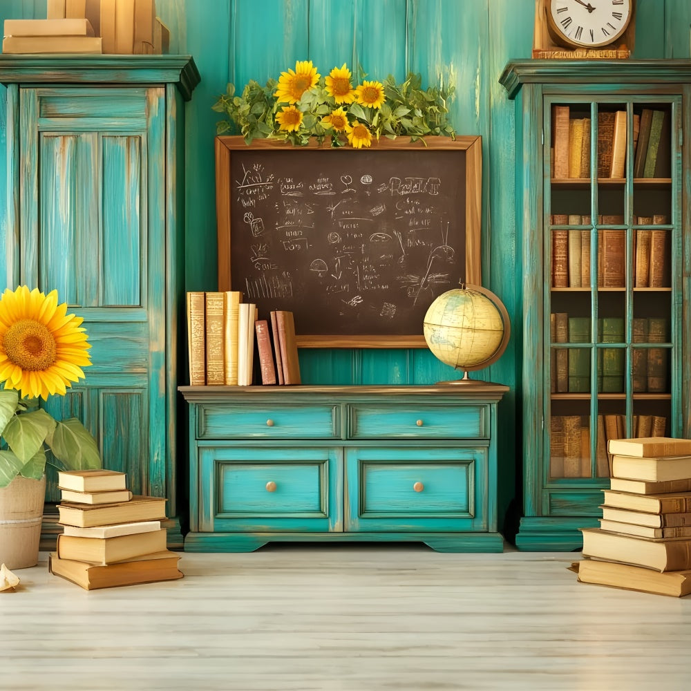 School Photo Backdrops Vintage Teal Classroom Backdrop GQ6-116