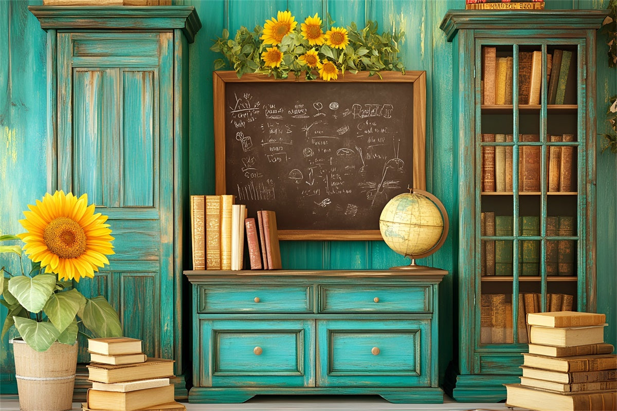 School Photo Backdrops Vintage Teal Classroom Backdrop GQ6-116