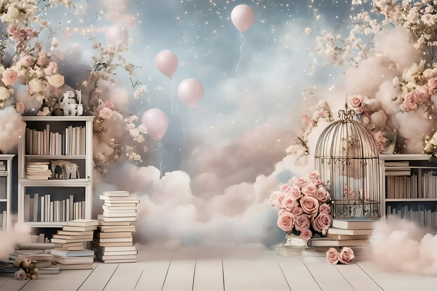 Back To School Photo Backdrop Dreamy Rose Library Backdrop GQ6-136