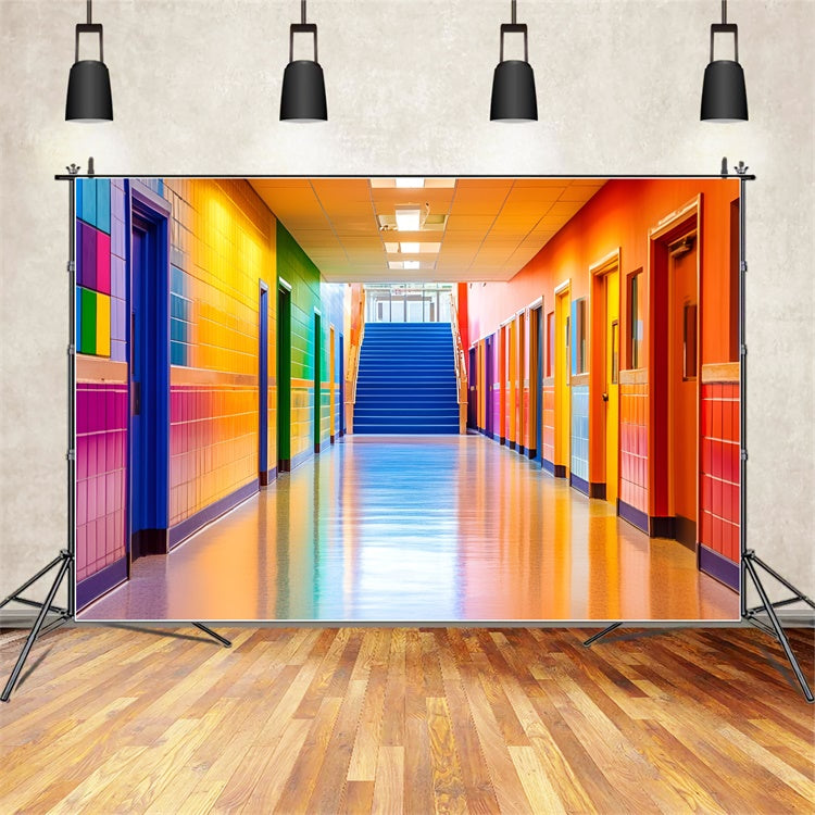 School Classroom Backdrop Rainbow School Hallway Backdrop GQ6-147