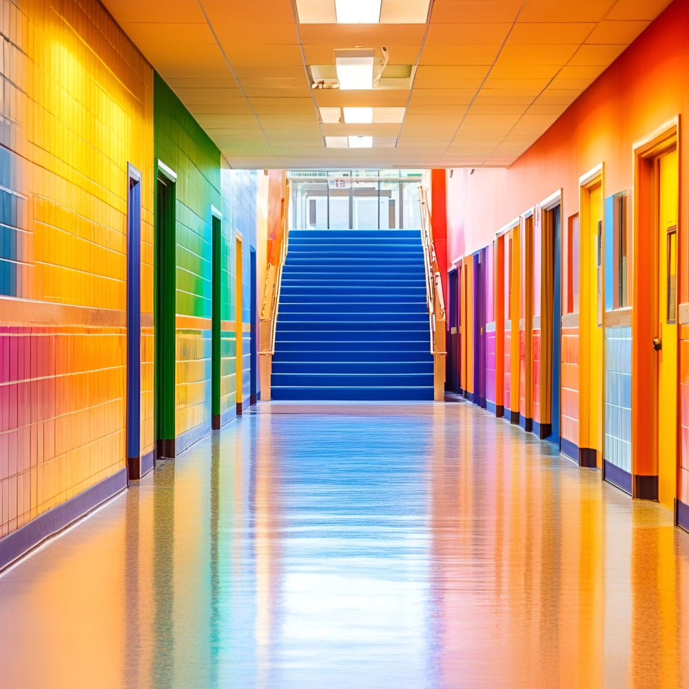 School Classroom Backdrop Rainbow School Hallway Backdrop GQ6-147