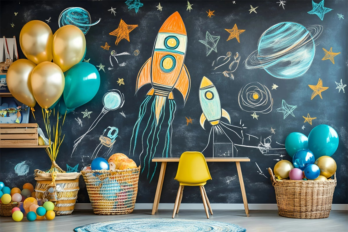 Chalkboard Backdrop Playful Space Adventure Backdrop GQ6-152