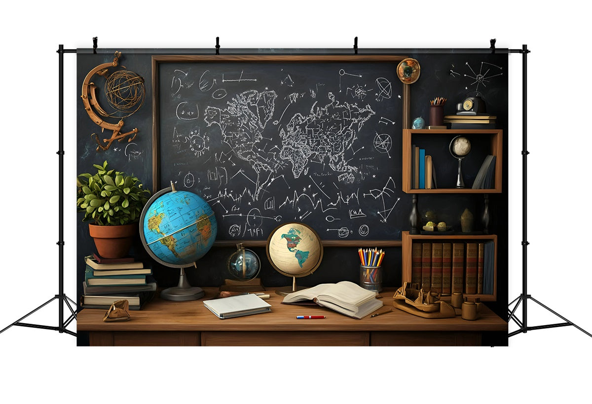 Chalkboard Backdrop World Map Scholar Wall Backdrop GQ6-162