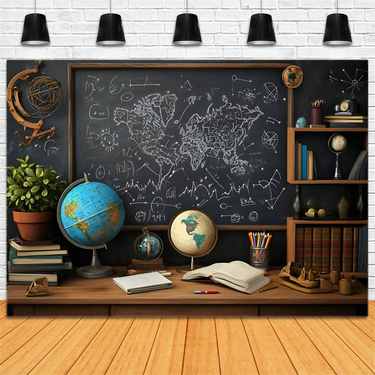 Chalkboard Backdrop World Map Scholar Wall Backdrop GQ6-162