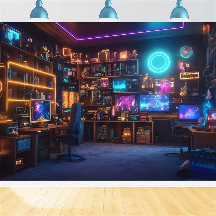 School Picture Backdrop Neon Coding Lab Backdrop Backdrop GQ6-165