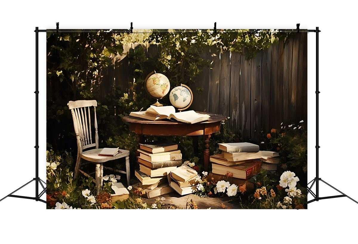 Back To School Backdrops Garden Study Globe Backdrop GQ6-172