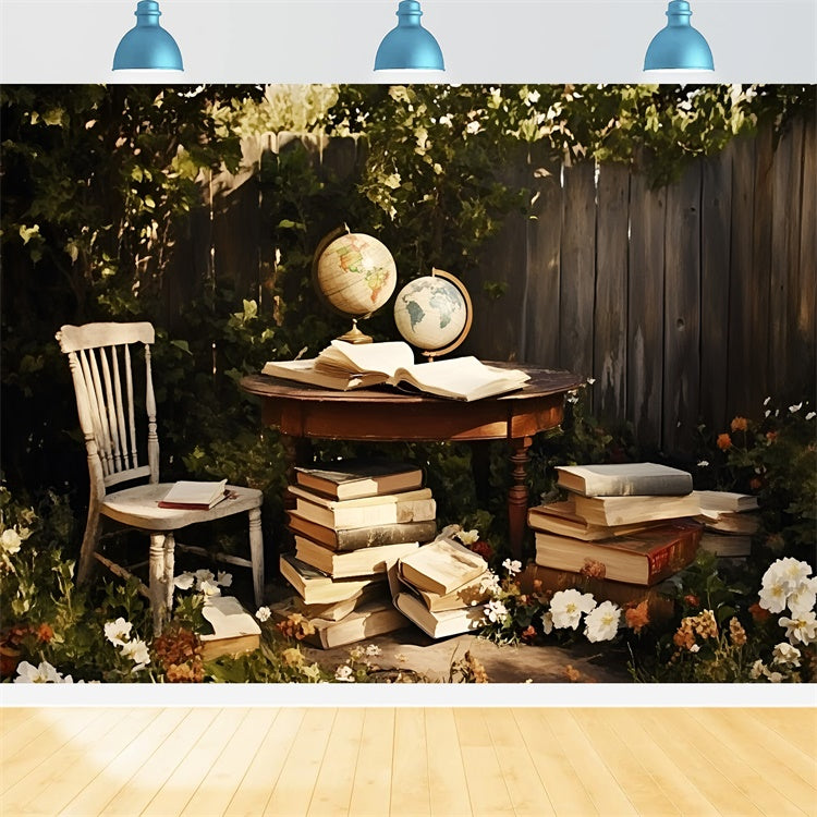 Back To School Backdrops Garden Study Globe Backdrop GQ6-172