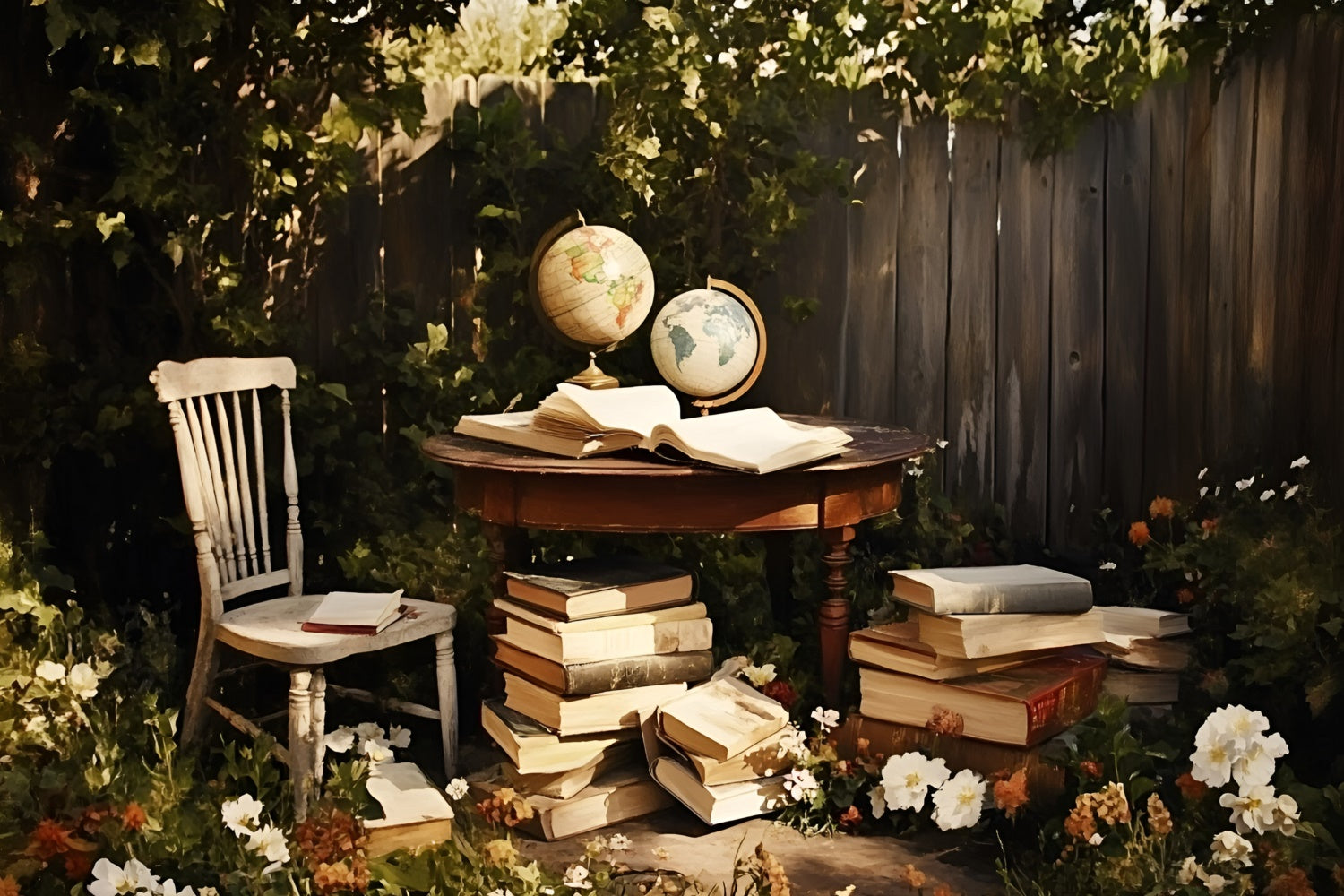 Back To School Backdrops Garden Study Globe Backdrop GQ6-172