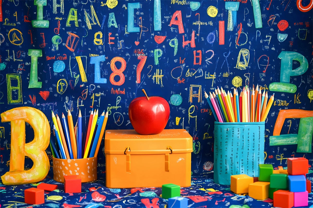 School Photo Backdrops Colorful Classroom Doodle Backdrop GQ6-173