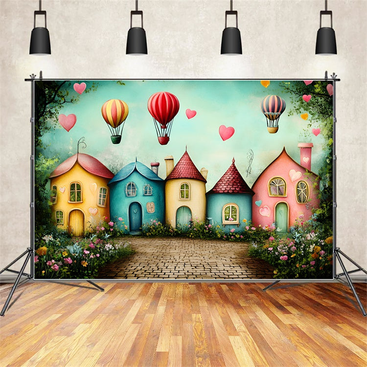 Back To School Backdrop Whimsical Village Balloon Backdrop GQ6-176